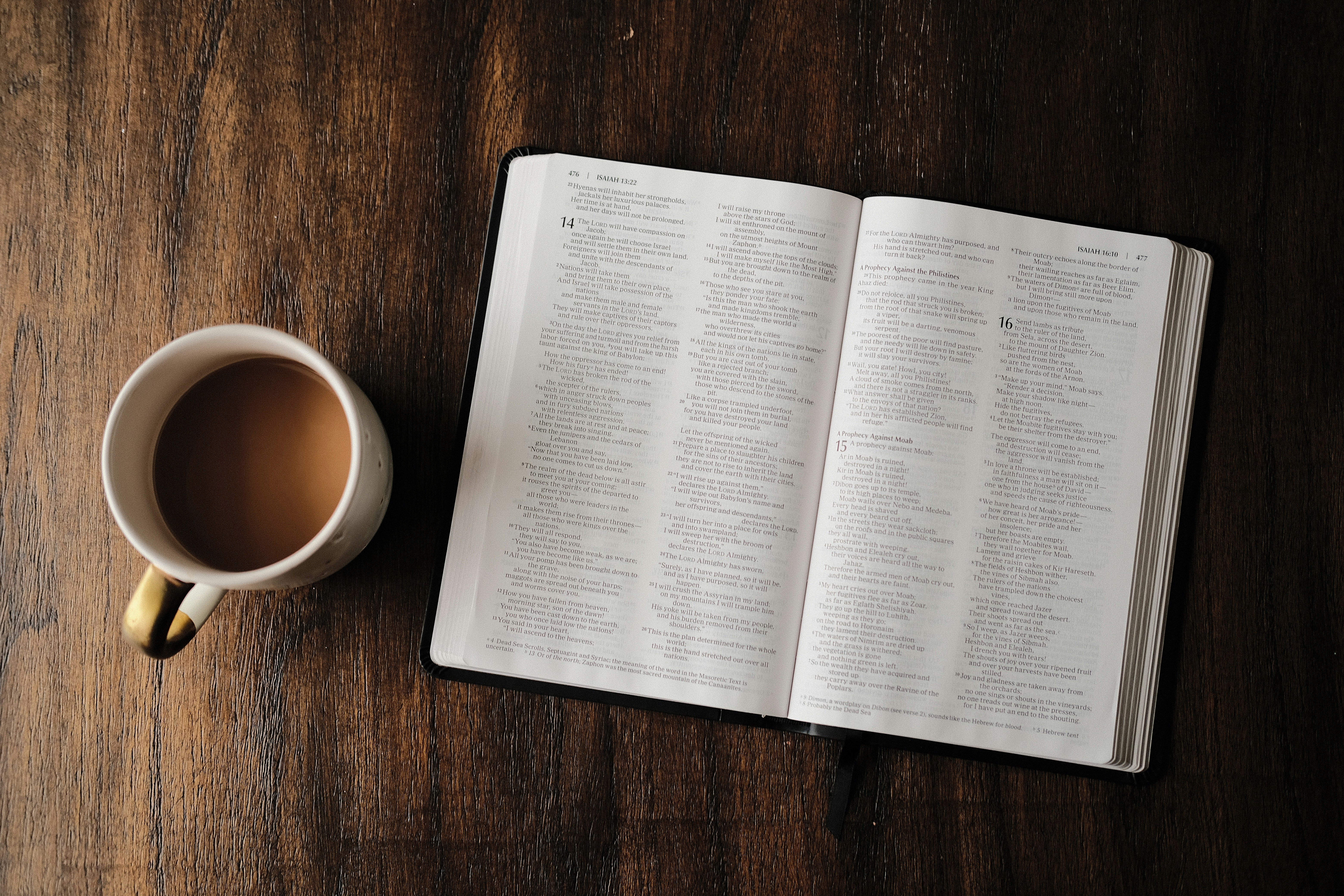 Bible and coffee on a table