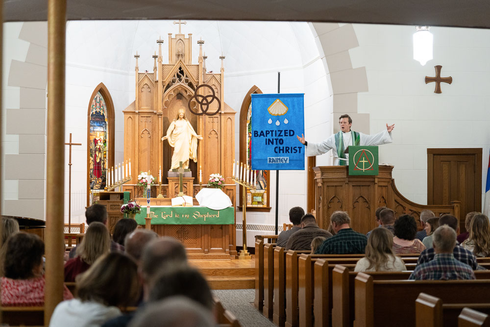 The sanctuary of St. Peter's Lutheran Church in Gibbon, MN during the Divine Service