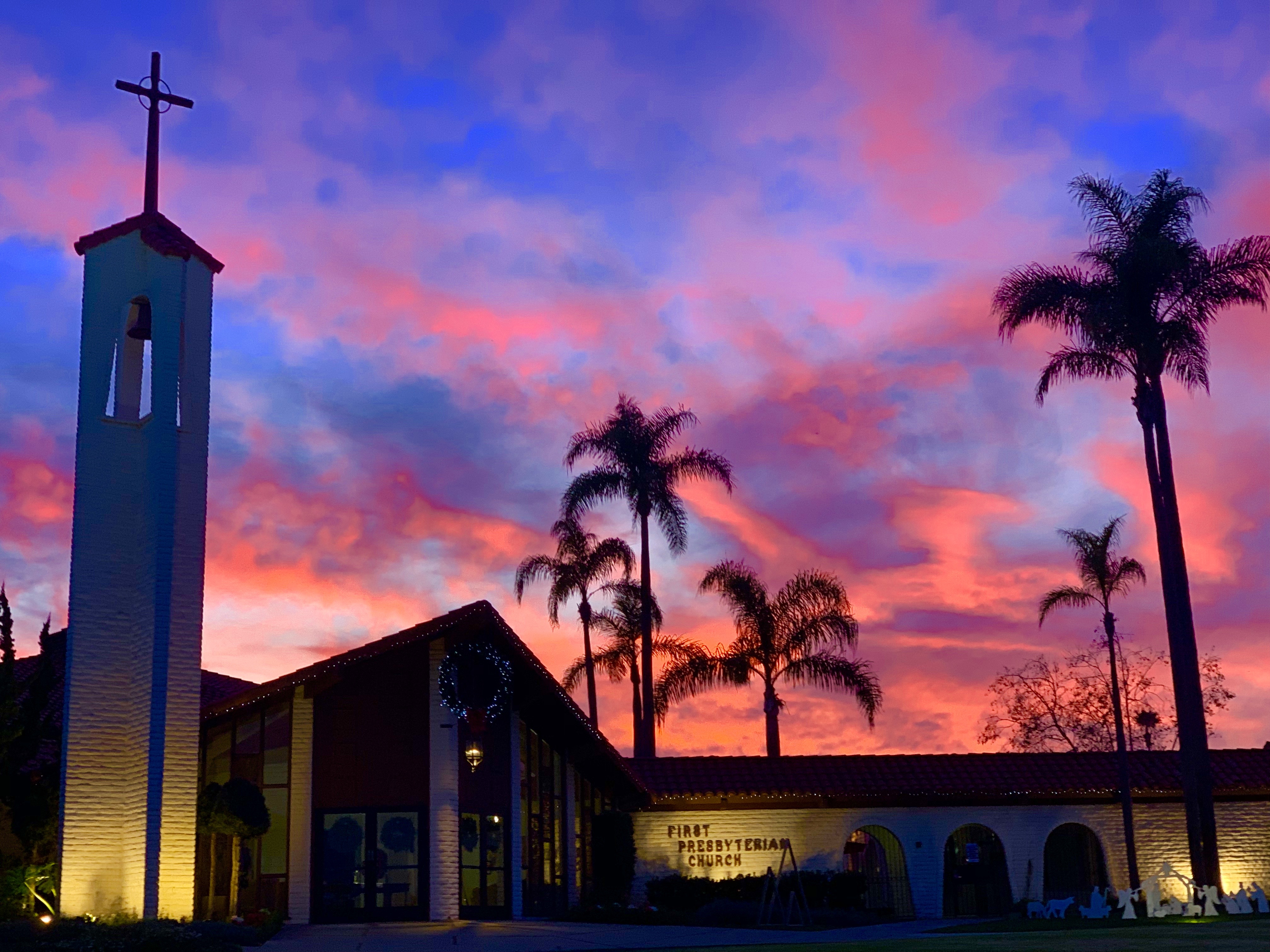 Church building at sunset