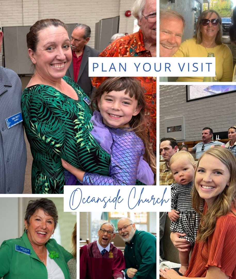 Collage of older adults participating in church-related activities at Oceanside First Presbyterian Church