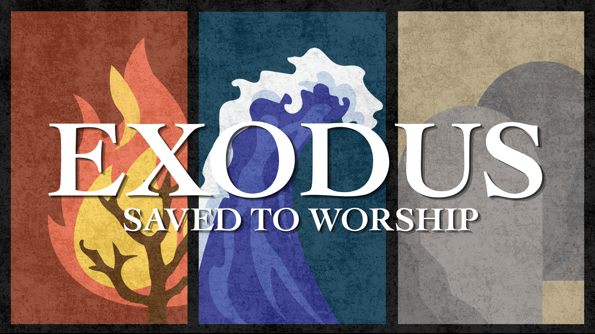 A title slide for a Bible study series on a light cream background. Large, dark purple serif text at the top reads "GENESIS," followed by the word "FOUNDATIONS" in a smaller, spaced-out sans-serif font. Below a thin horizontal line, it says "CHAPTERS 23-50." The bottom of the slide features a stylized, wavy landscape pattern in earthy tones of terracotta, tan, and soft pink.