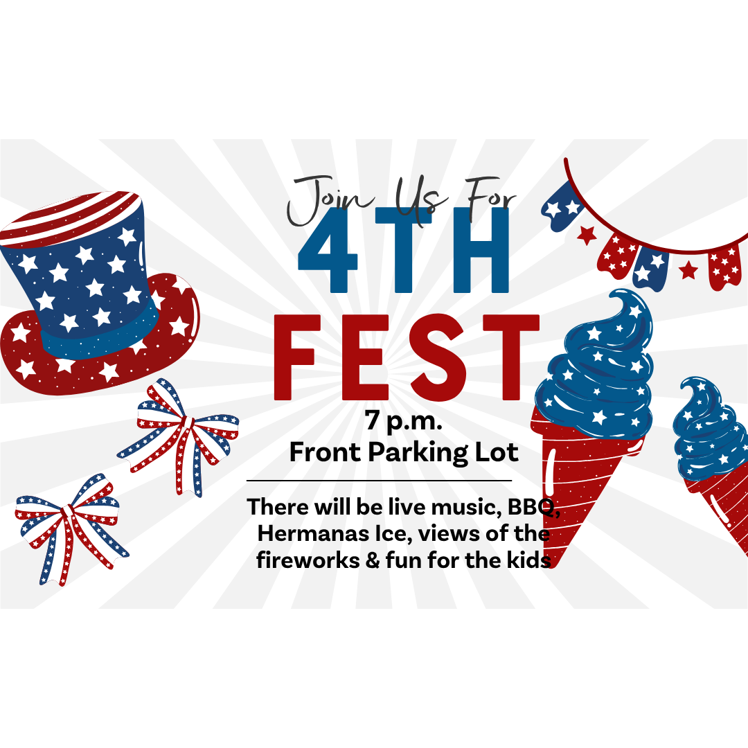 July 4th Fest Information with red white and blue graphics