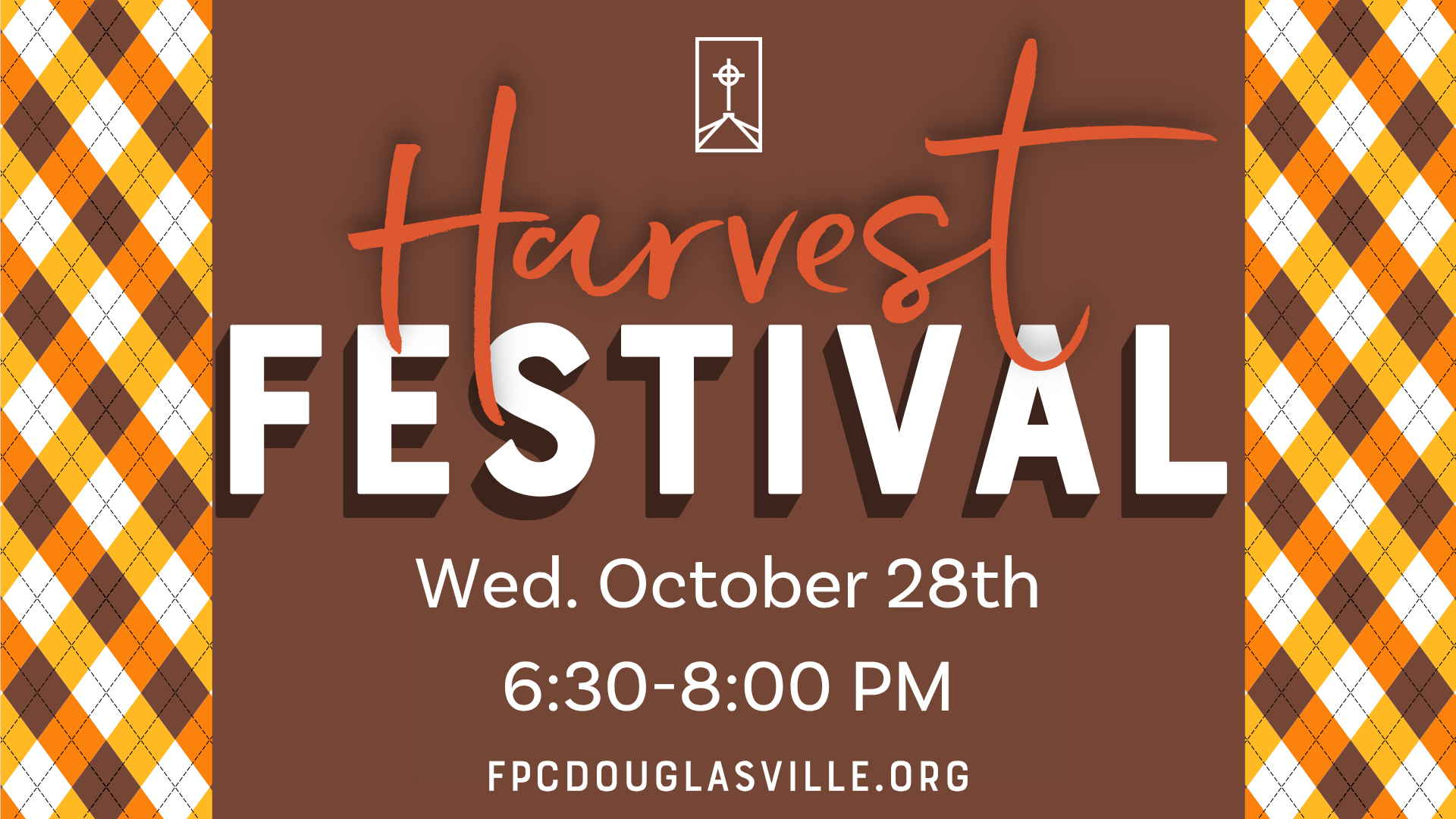 Graphic about FPC Harvest Festival brown and orange