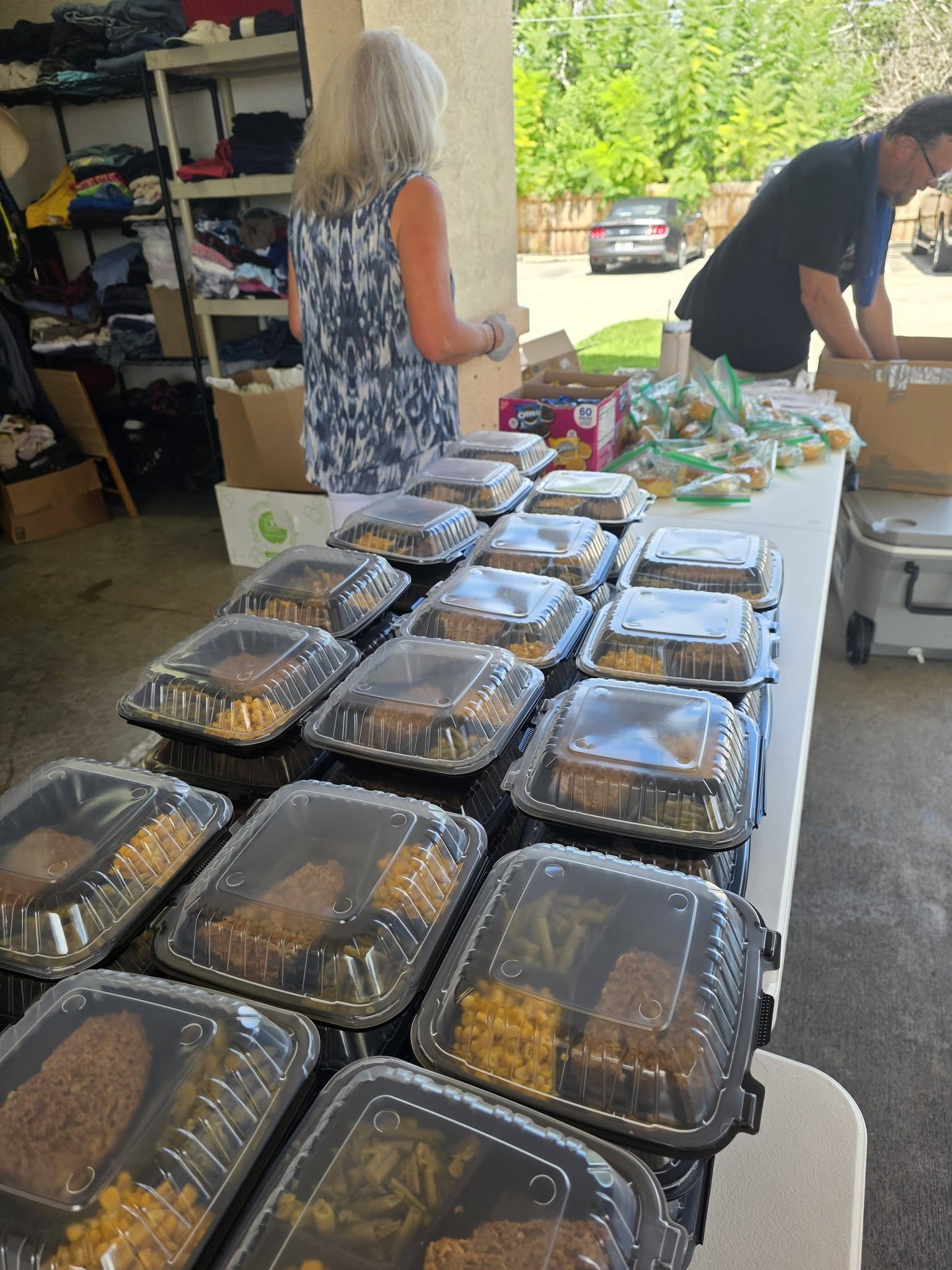 line of packed meals ready to be served! 